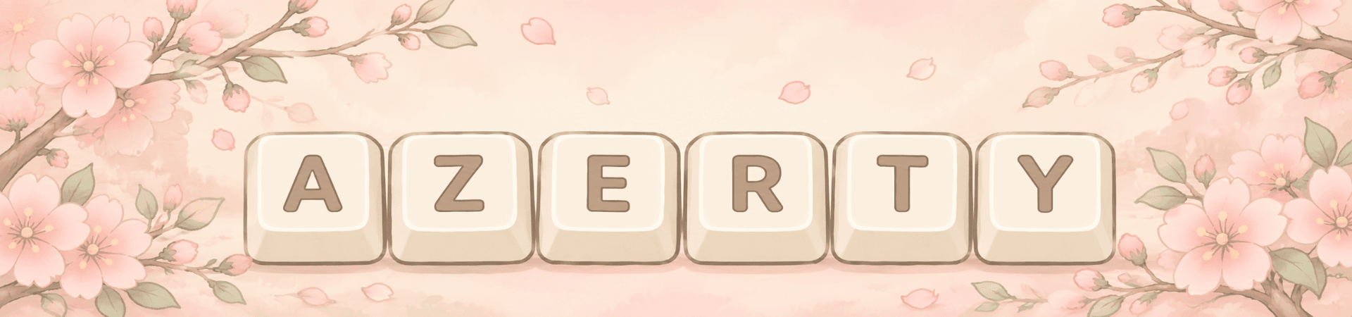 Touches de clavier AZERTY crème entourées de fleurs de cerisier roses dans l’univers Kohana Keys